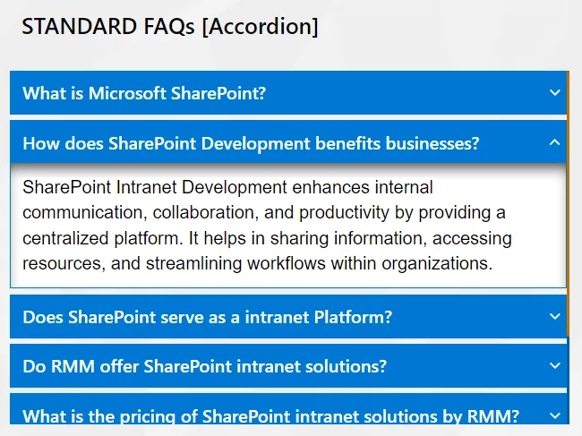 SharePoint Intranet Accordion Web Part – Expandable Content Panel UI for Enterprise Intranet