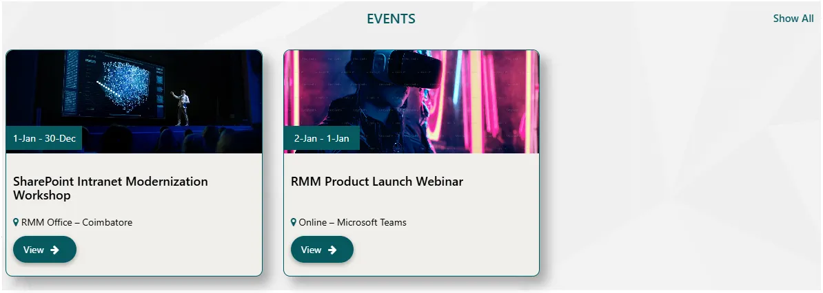 Custom SharePoint Events Layout – Internal Workshops & Webinars