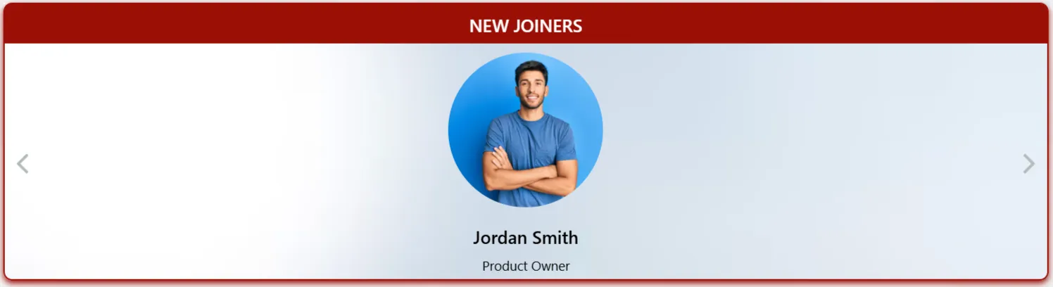 Custom SharePoint New Joiners Carousel – Profile Highlight Layout Custom SharePoint New Joiners Carousel – Dashboard Profile Highlight